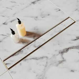 24 inch Linear Shower Drain Brushed Gold HTOH 2 in 1 tile insert